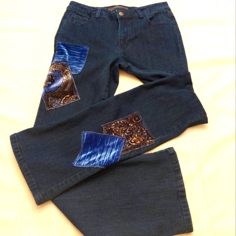 My wonder denim tummy control bootcut vintage look velvet patchwork jean. 6